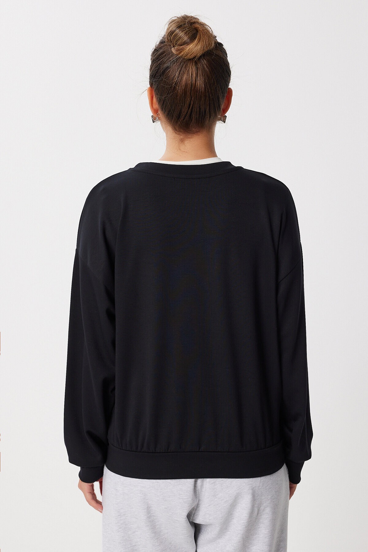 Basic Mevsimlik Modal Sweatshirt SİYAH LEN0026
