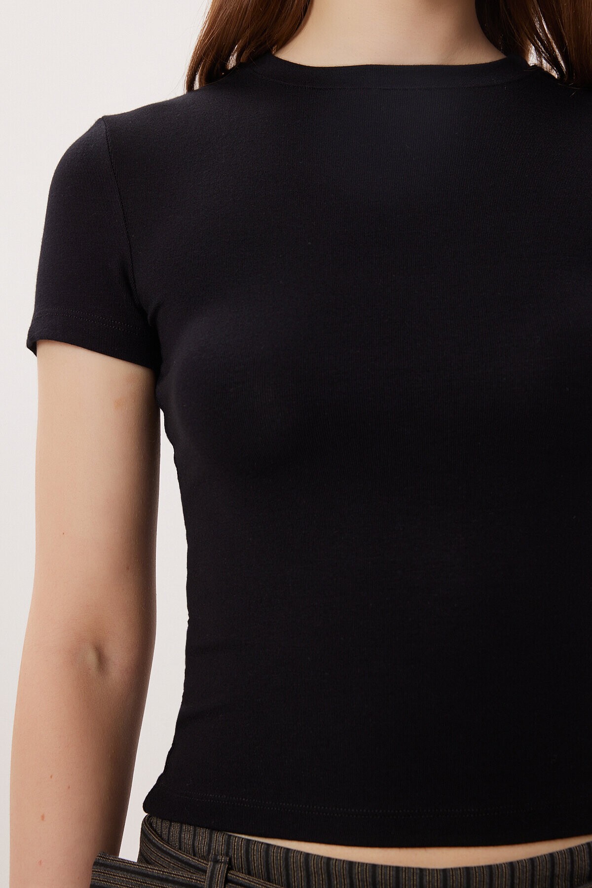 Bisiklet Yaka Basic Örme T-shirt SİYAH LDZ0067