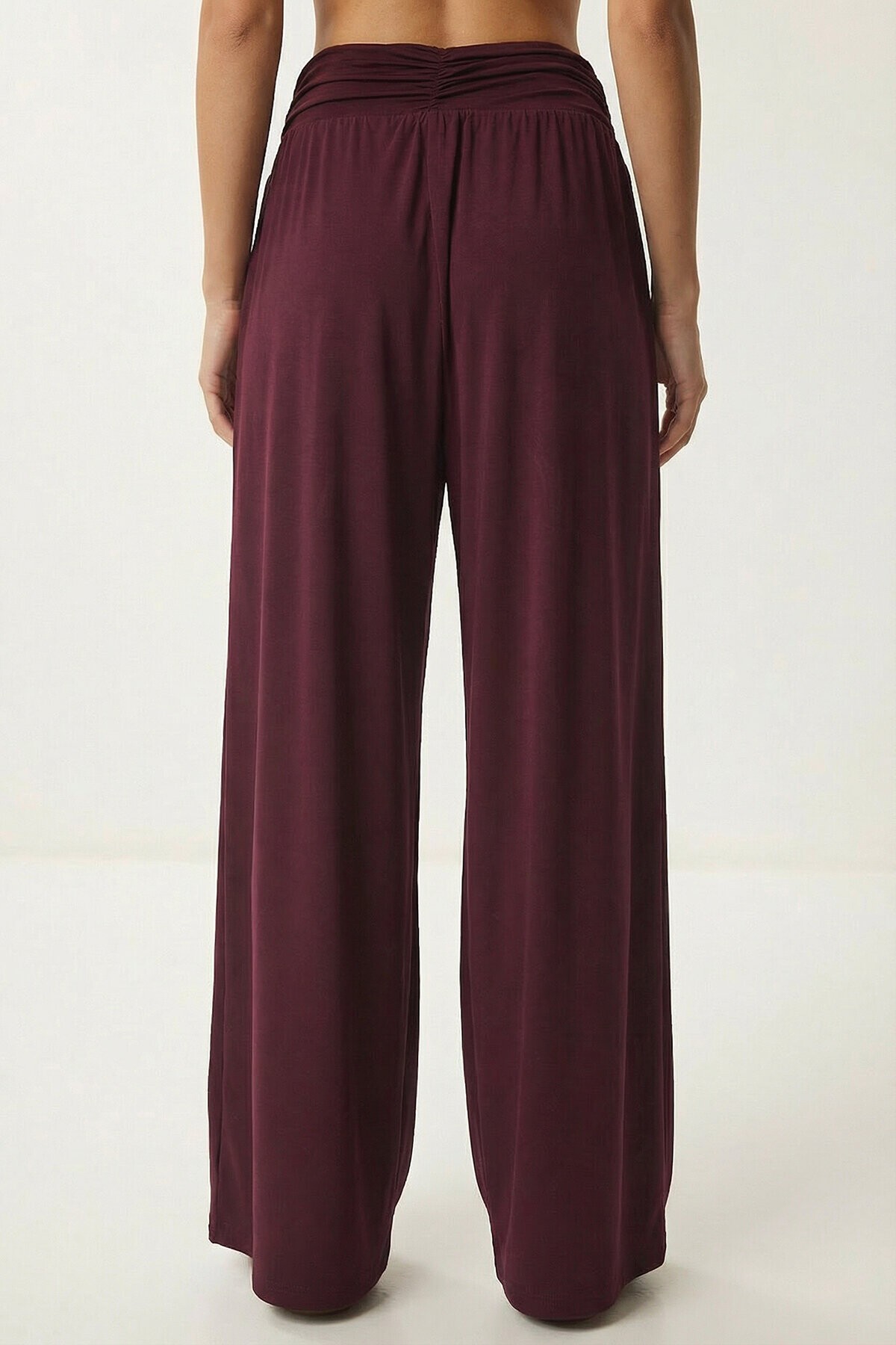 Büzgülü Çapraz Kemerli Örme Pantolon BORDO LCR0112