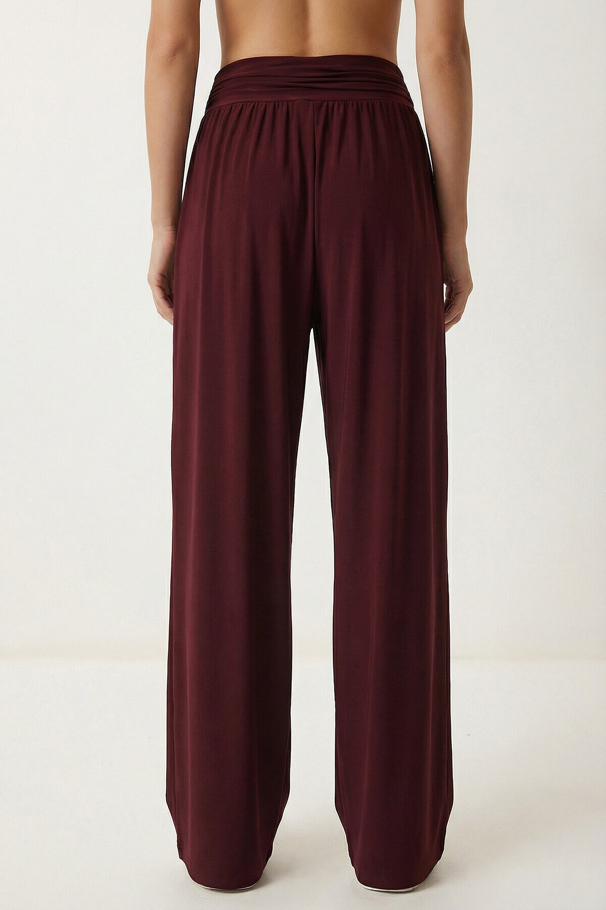 Büzgülü Çapraz Kemerli Örme Pantolon BORDO LCR0112