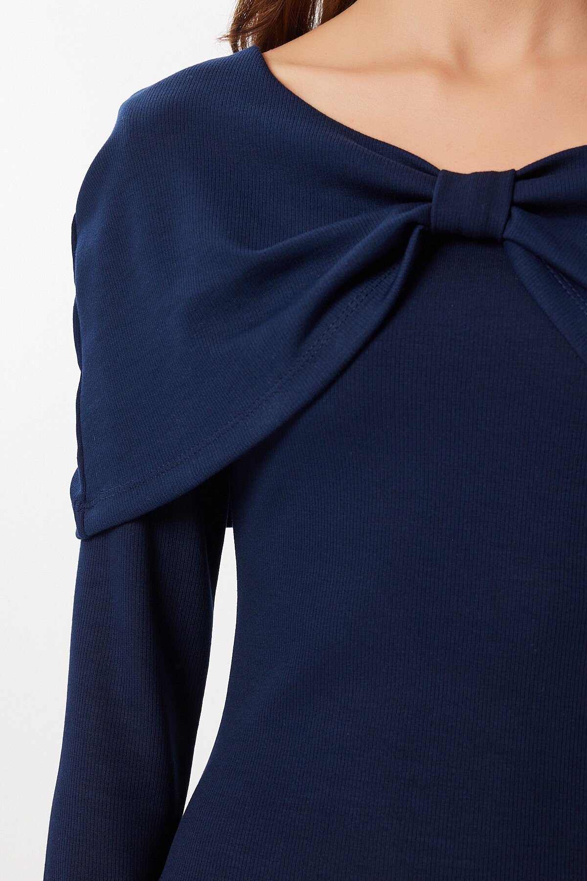 Fiyonk Detaylı Örme Bluz LACİVERT LFW0013