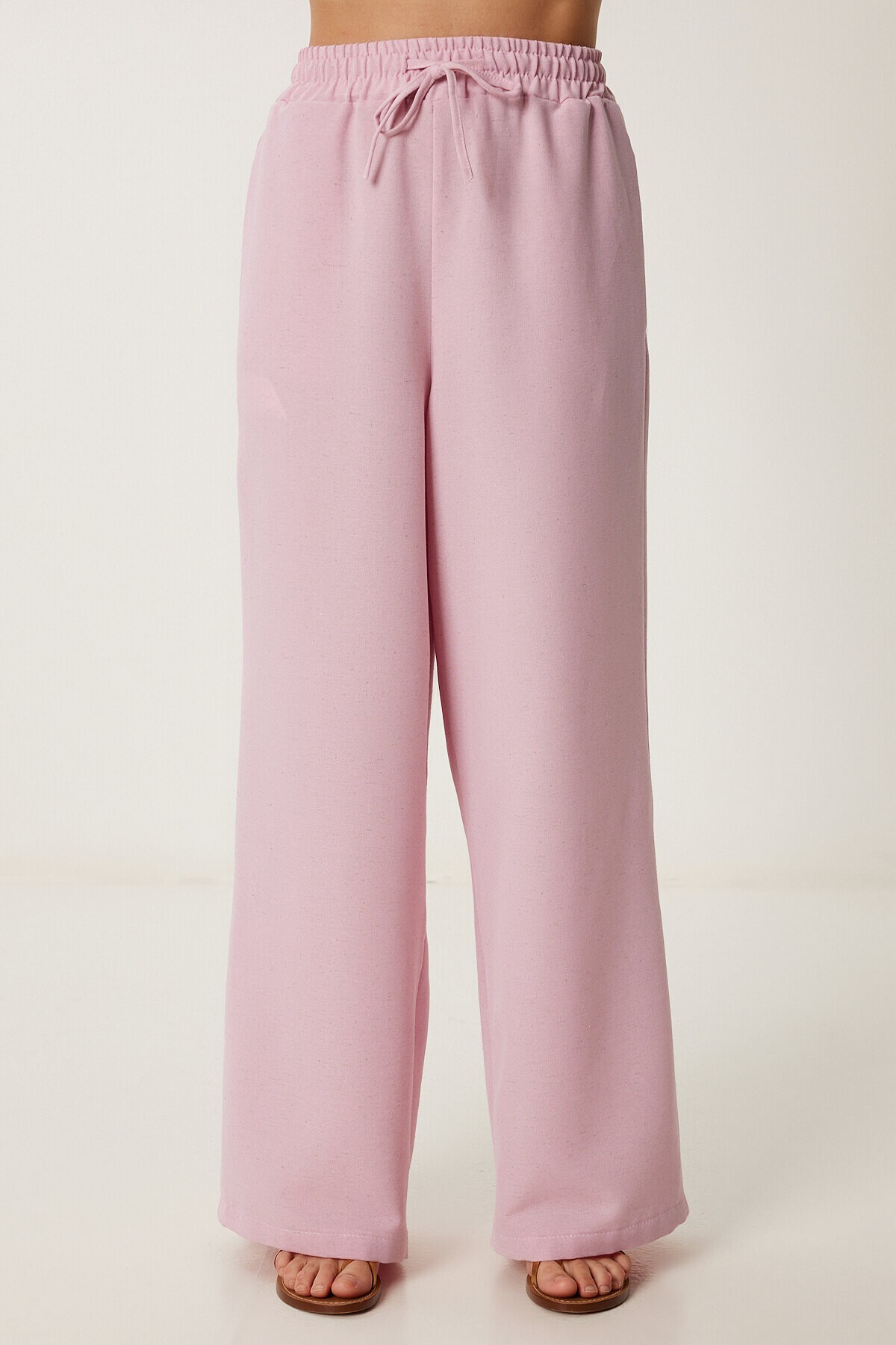 Geniş Paça Keten Pantolon ŞEKER PEMBE LDP0071