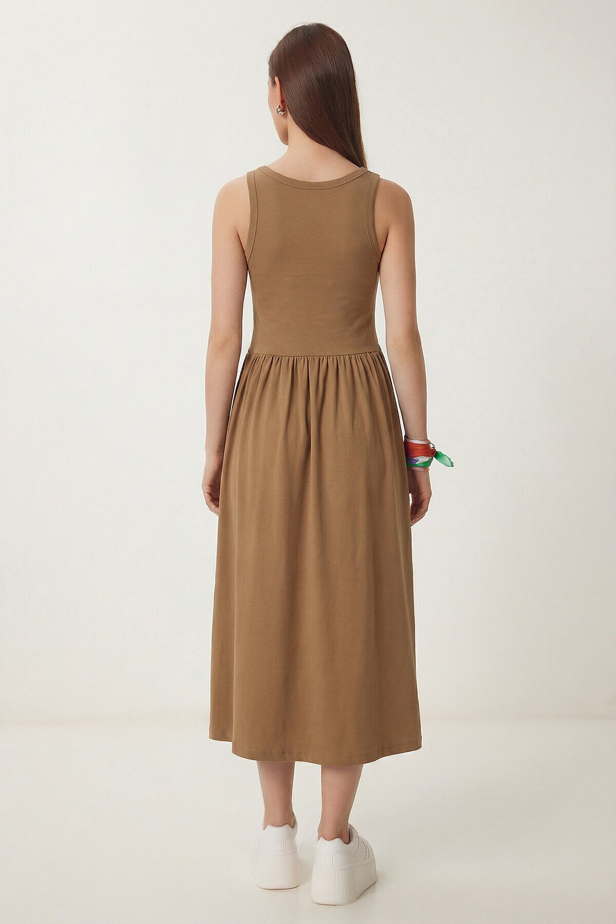 Halter Yaka Basic Yazlık Örme Elbise BİSKÜVİ LCR0053