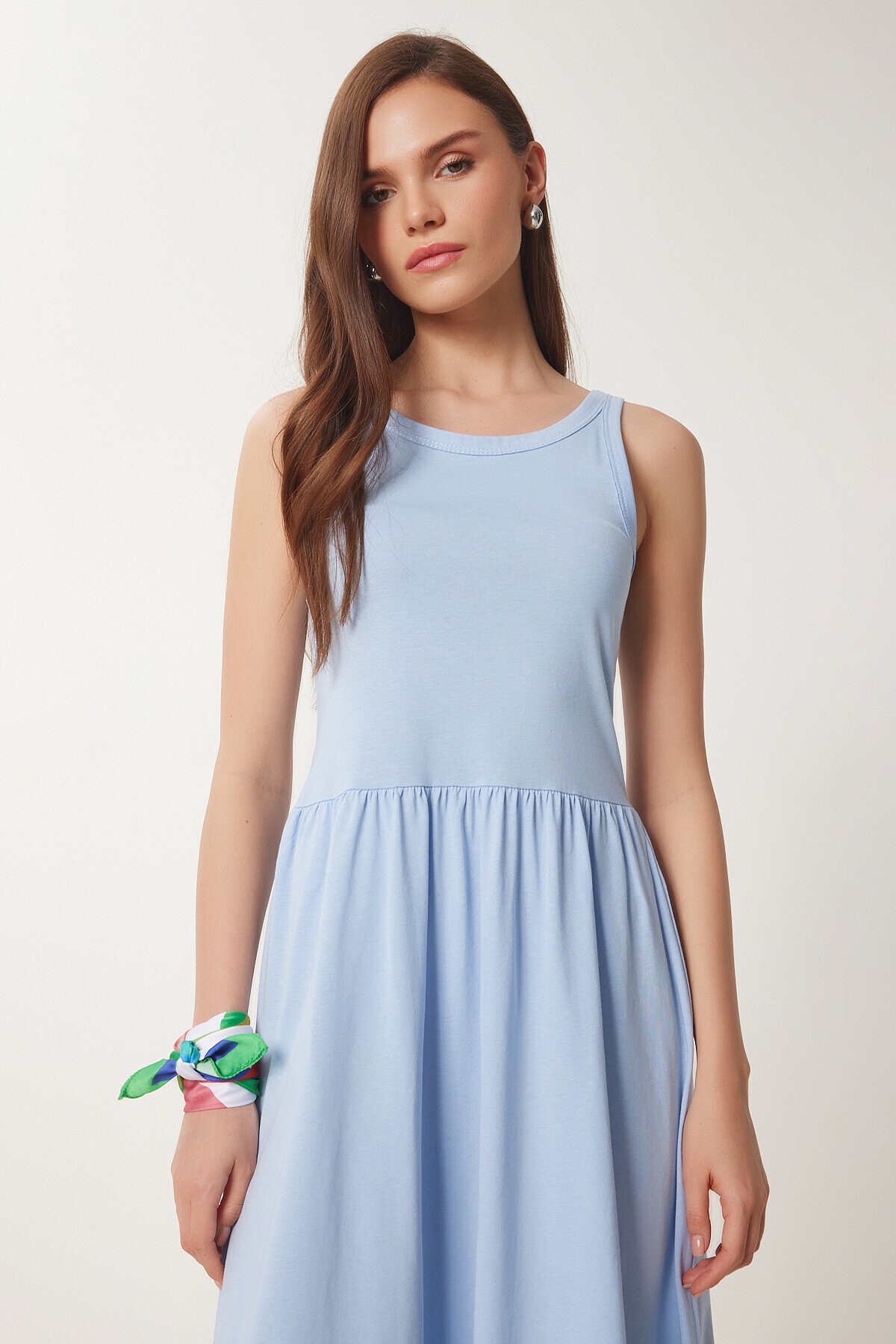 Halter Yaka Basic Yazlık Örme Elbise GÖK MAVİ LCR0053