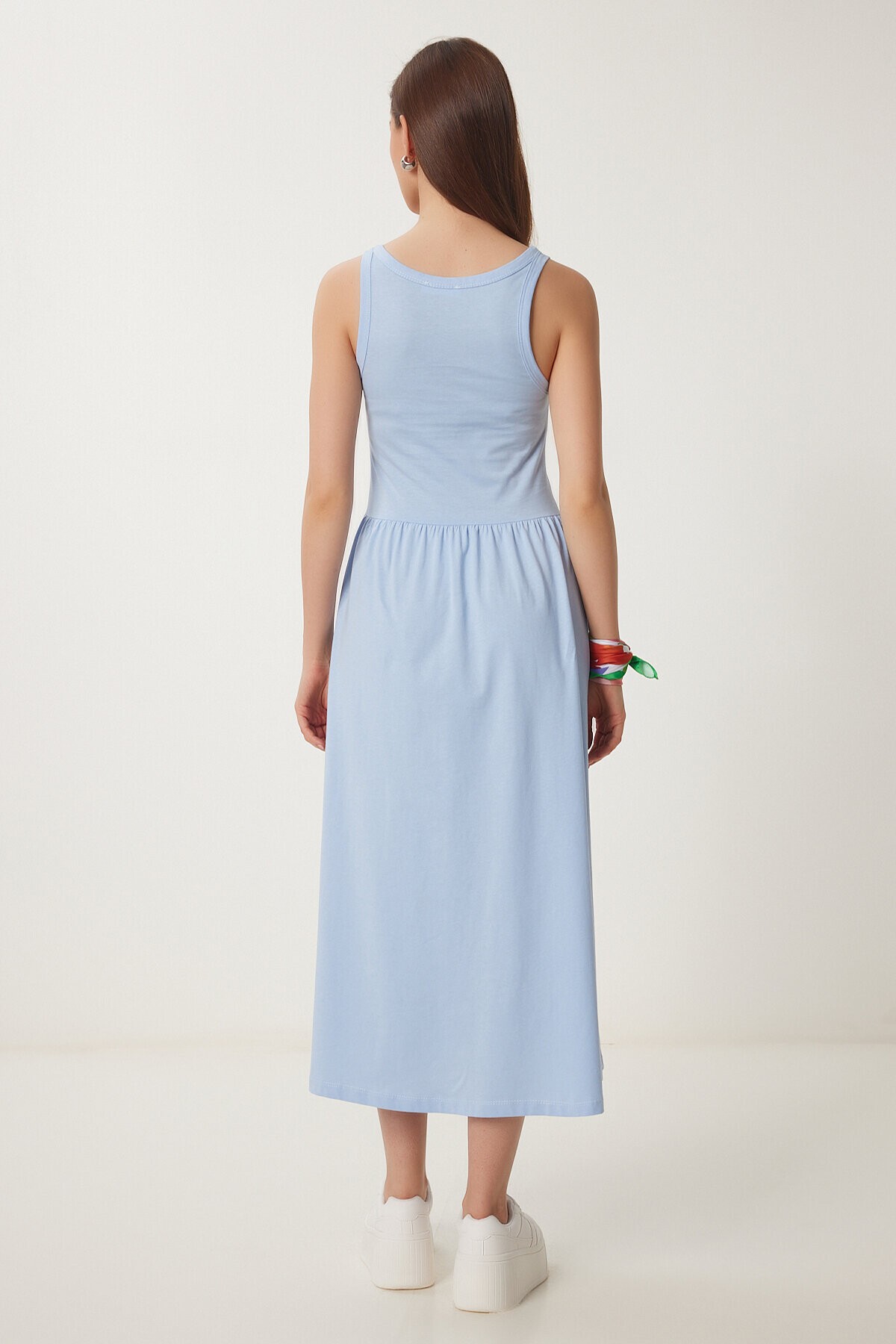 Halter Yaka Basic Yazlık Örme Elbise GÖK MAVİ LCR0053
