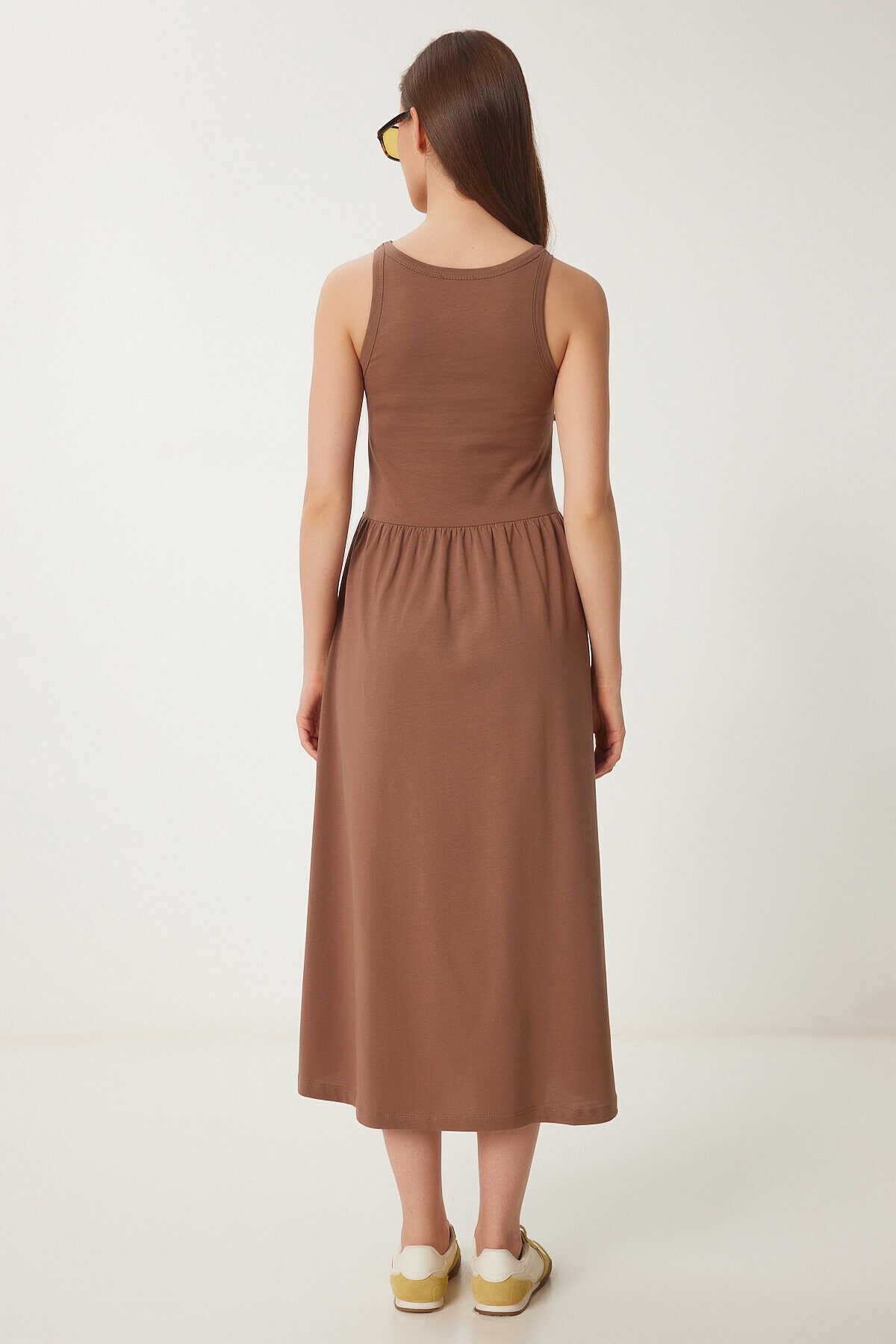 Halter Yaka Basic Yazlık Örme Elbise KAHVERENGİ LCR0053
