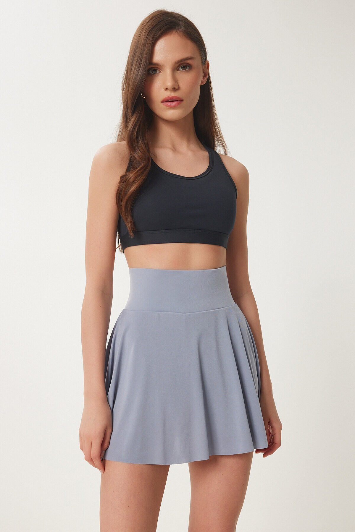İçi Şortlu Örme Mini Tenis Etek GRİ LDZ0036