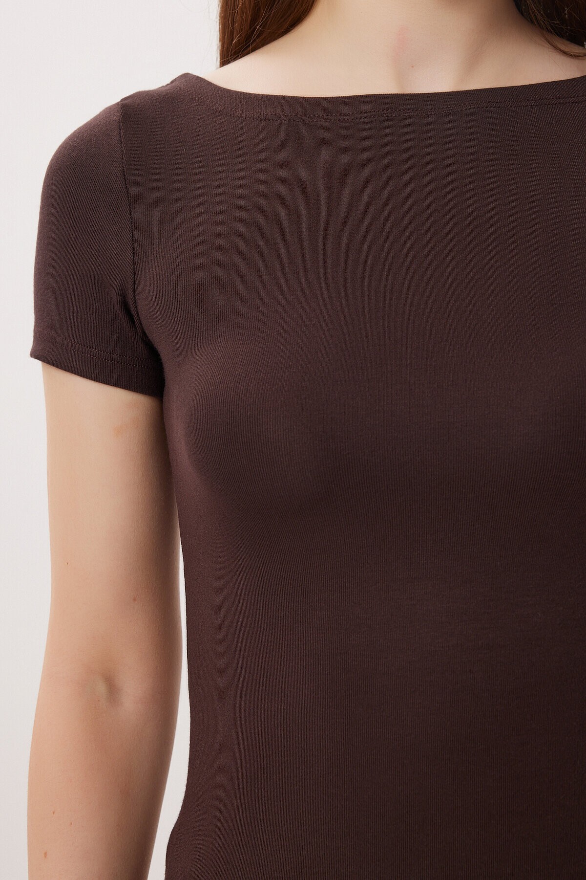 Kayık Yaka Basic Örme Bluz KAHVERENGİ LDZ0065