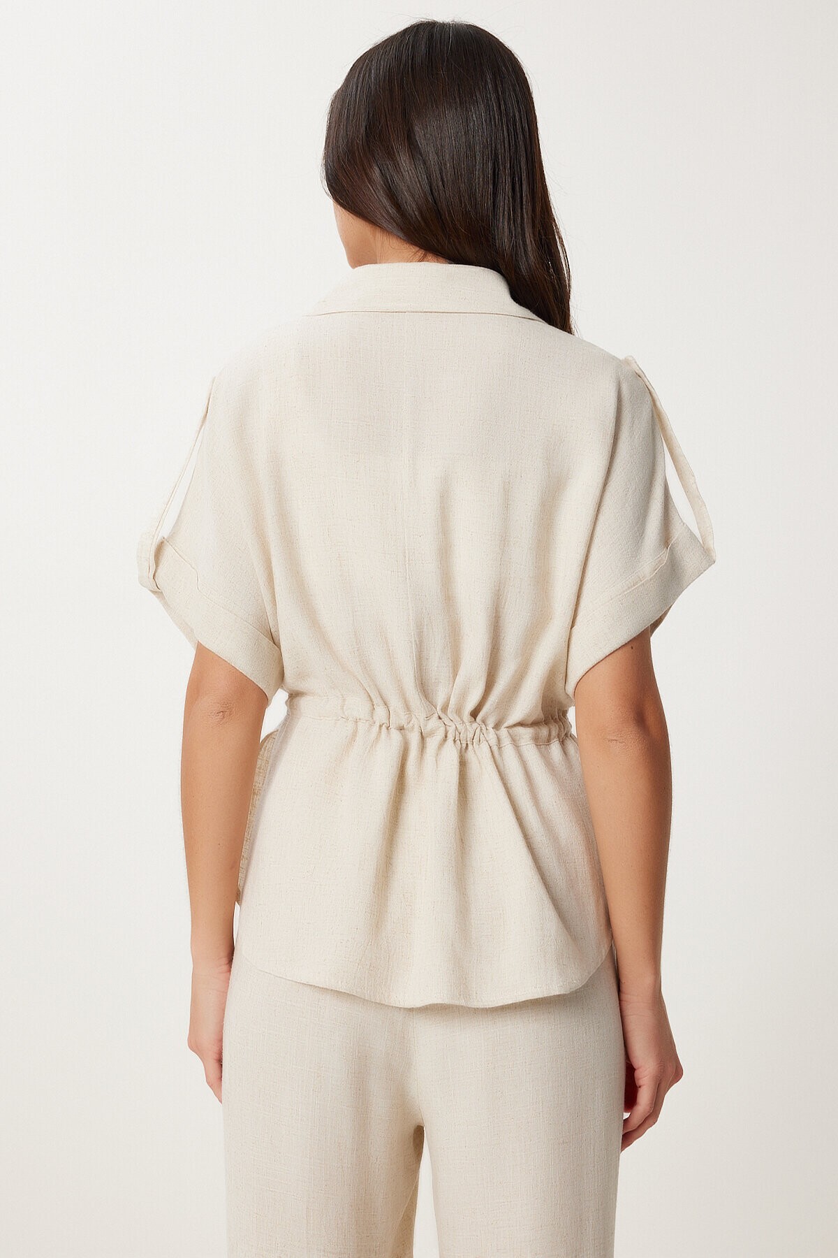 Keten Ceket Pantolon Takım KREM LDP0057