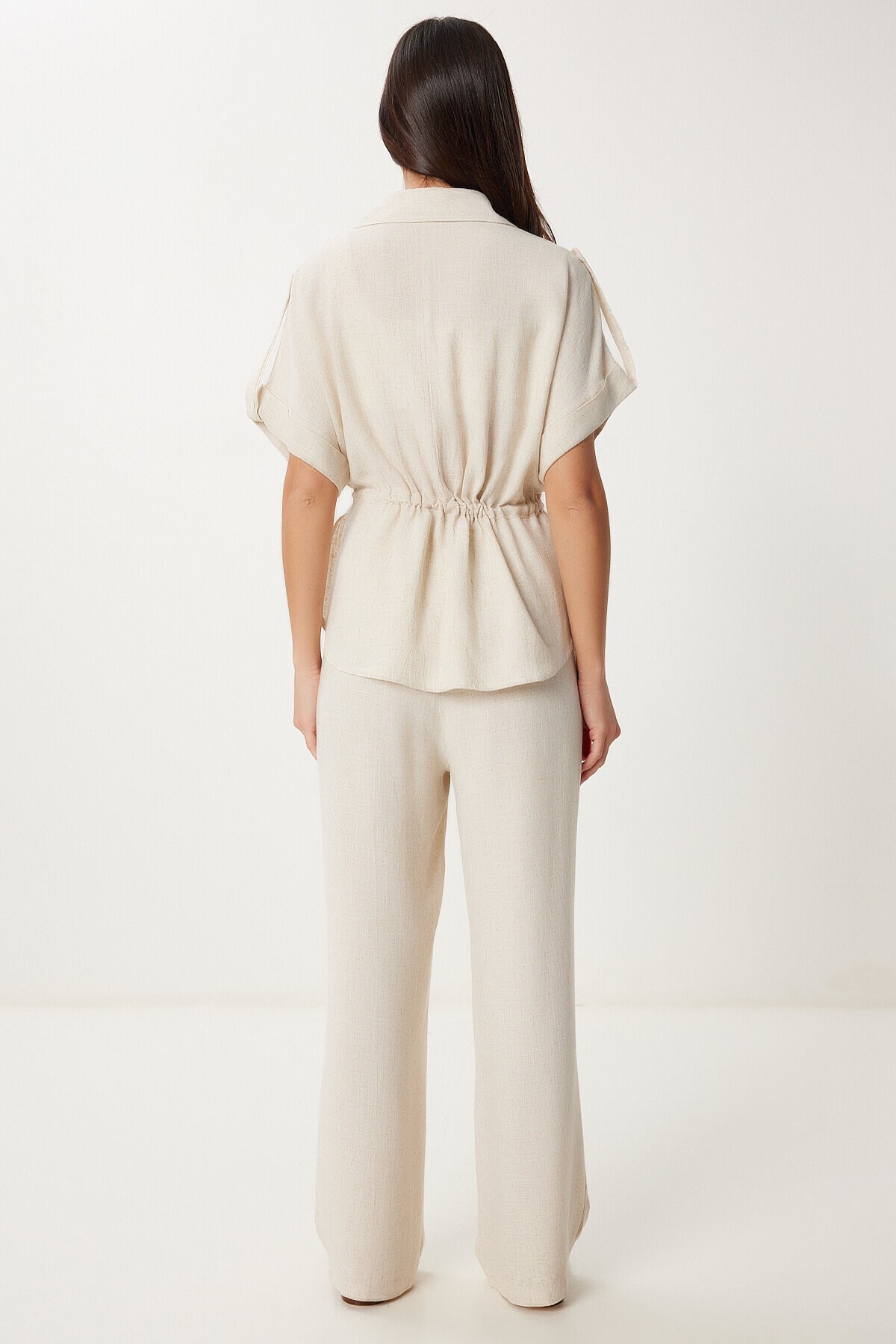 Keten Ceket Pantolon Takım KREM LDP0057