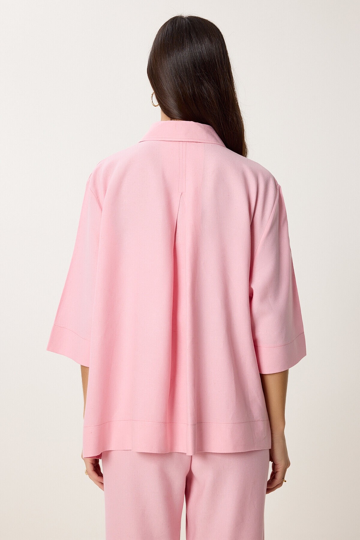 Keten Gömlek Pantolon Takım PEMBE LDP0058