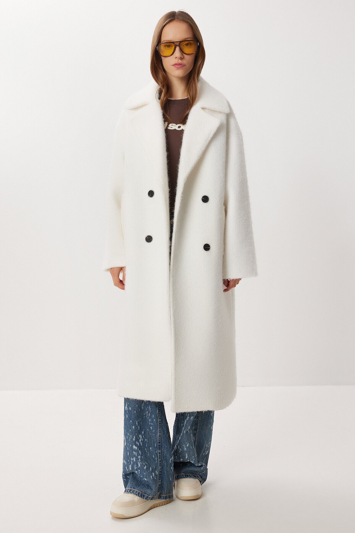 Kruvaze Yaka Oversize Buklet Kaban EKRU LFG0175