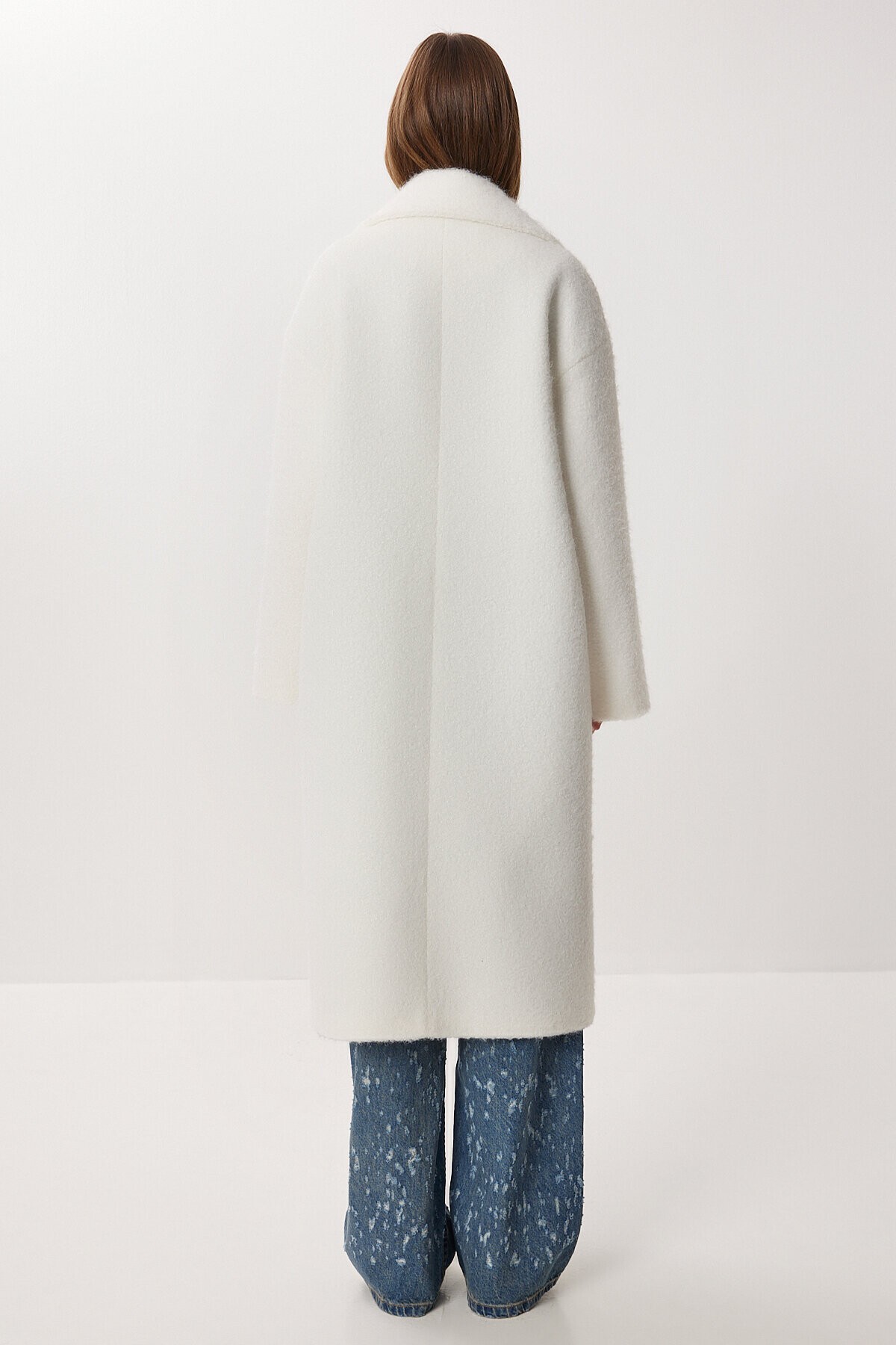 Kruvaze Yaka Oversize Buklet Kaban EKRU LFG0175