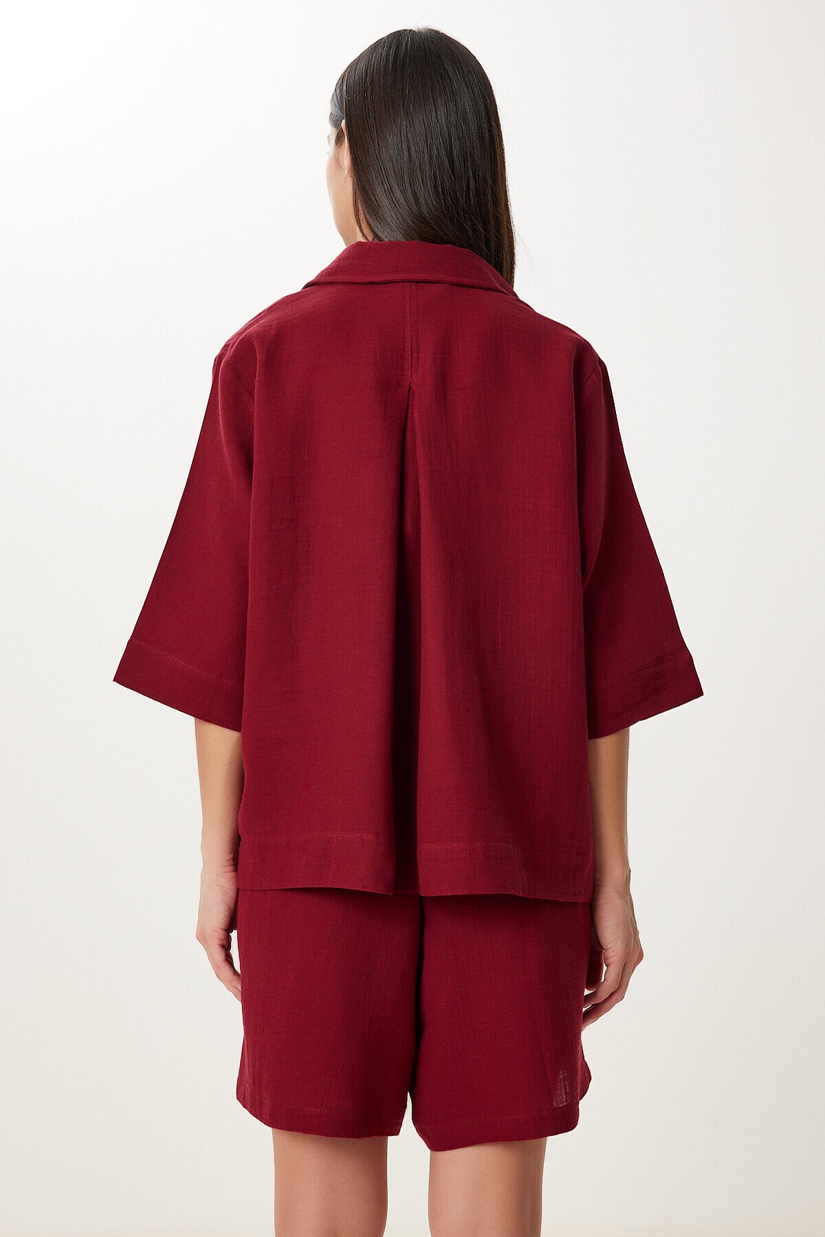 Müslin Gömlek Şort Takım BORDO LDP0064