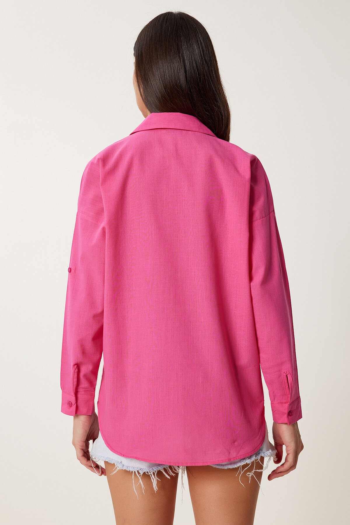 Nakış Detaylı Oversize Keten Gömlek PEMBE LDE0007