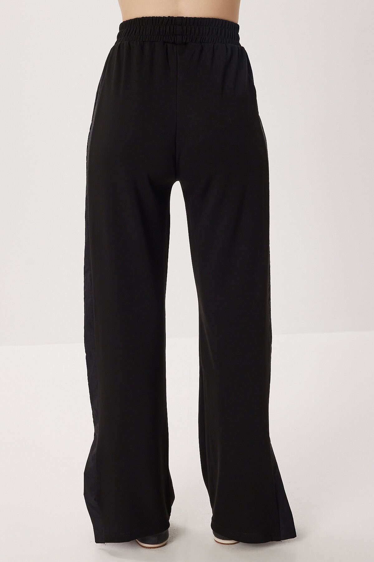 Oversize Yırtmaçlı Paraşüt Garnili Modal Takım SİYAH LBY0043