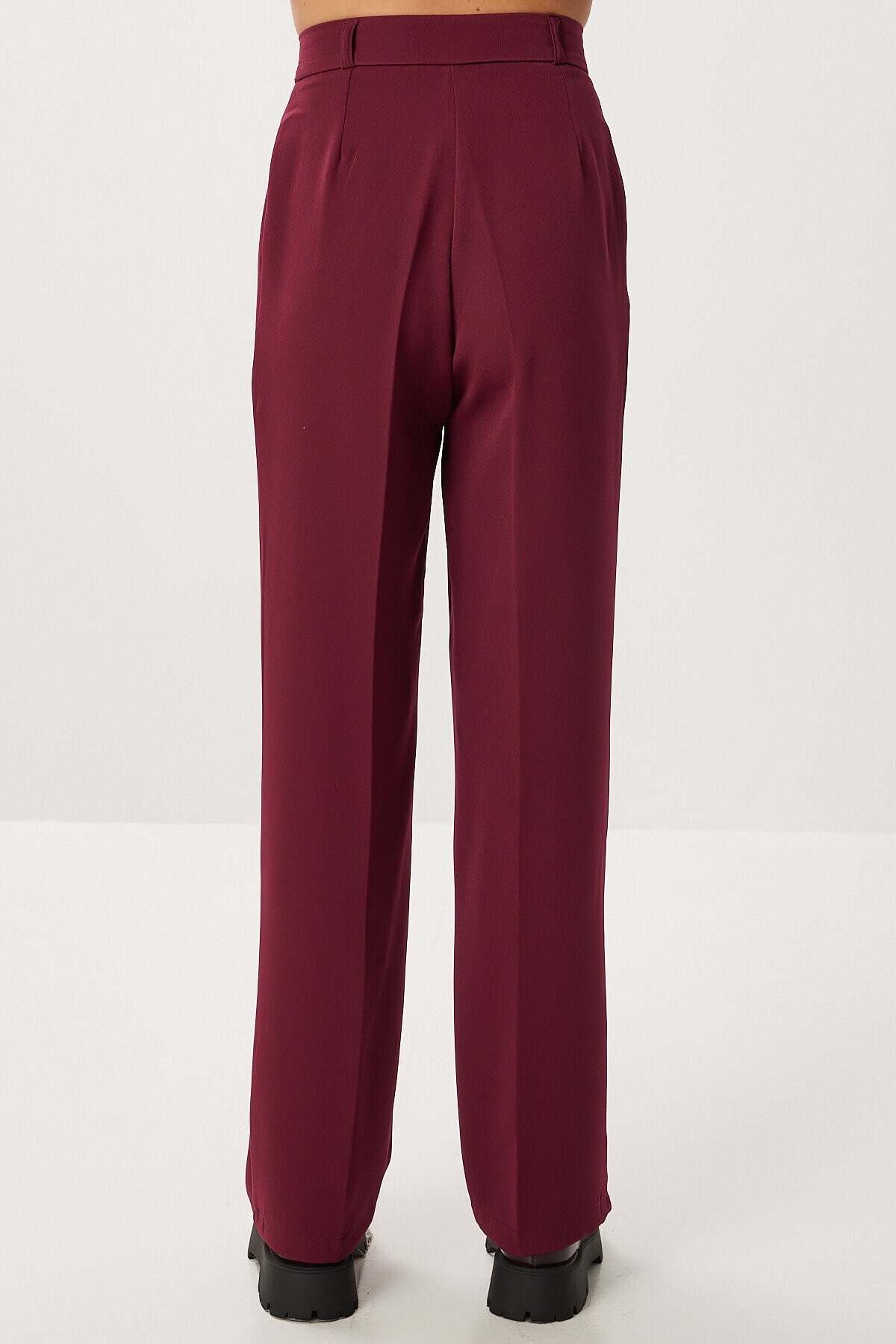 Pileli Dokuma Palazzo Pantolon BORDO LDW0010