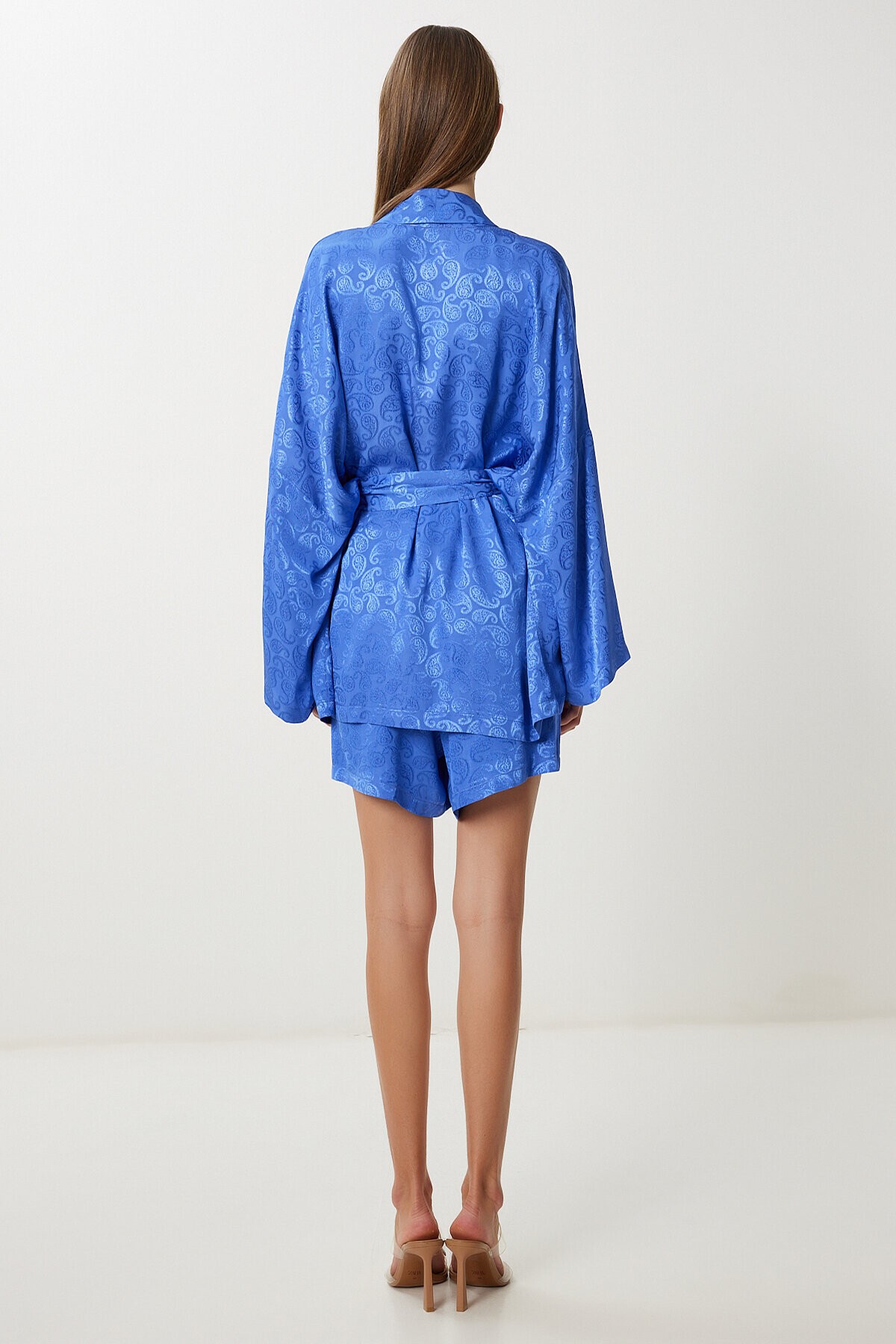 Saten Yüzeyli Kimono Şort Takım MOR LFG0099