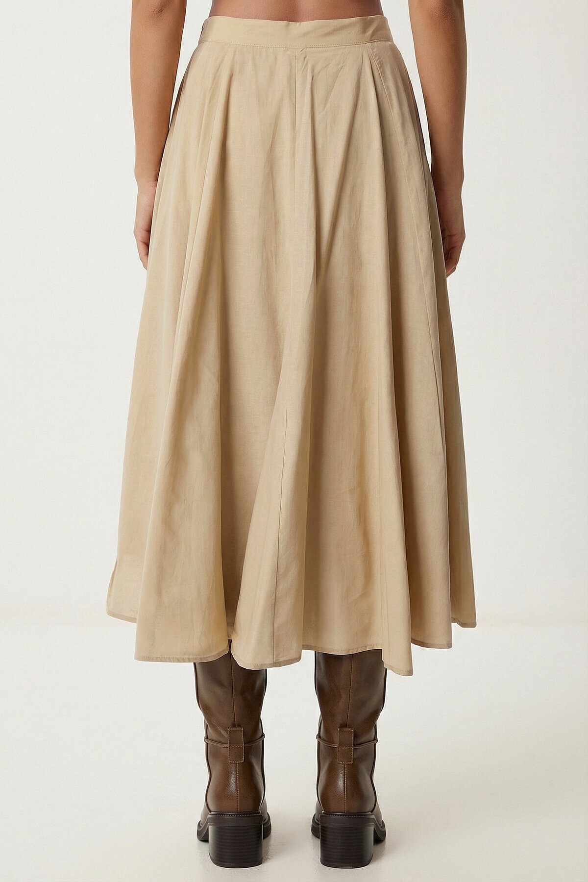 Yazlık Kloş Midi Dokuma Etek BEJ LCR0110