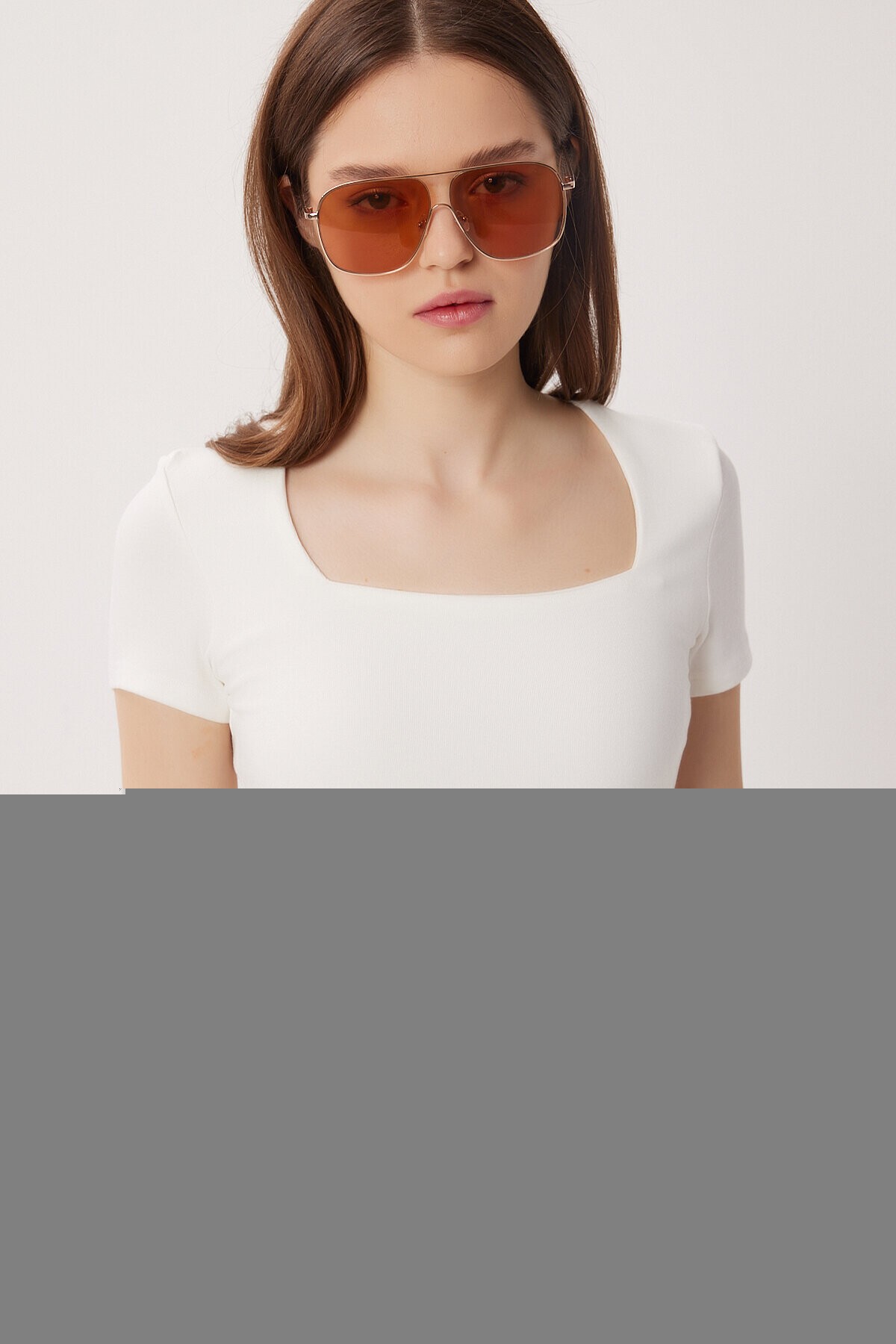 2li Paket Kare Yaka Basic Örme T-shirt KEMİK KEMİK LDZ0059