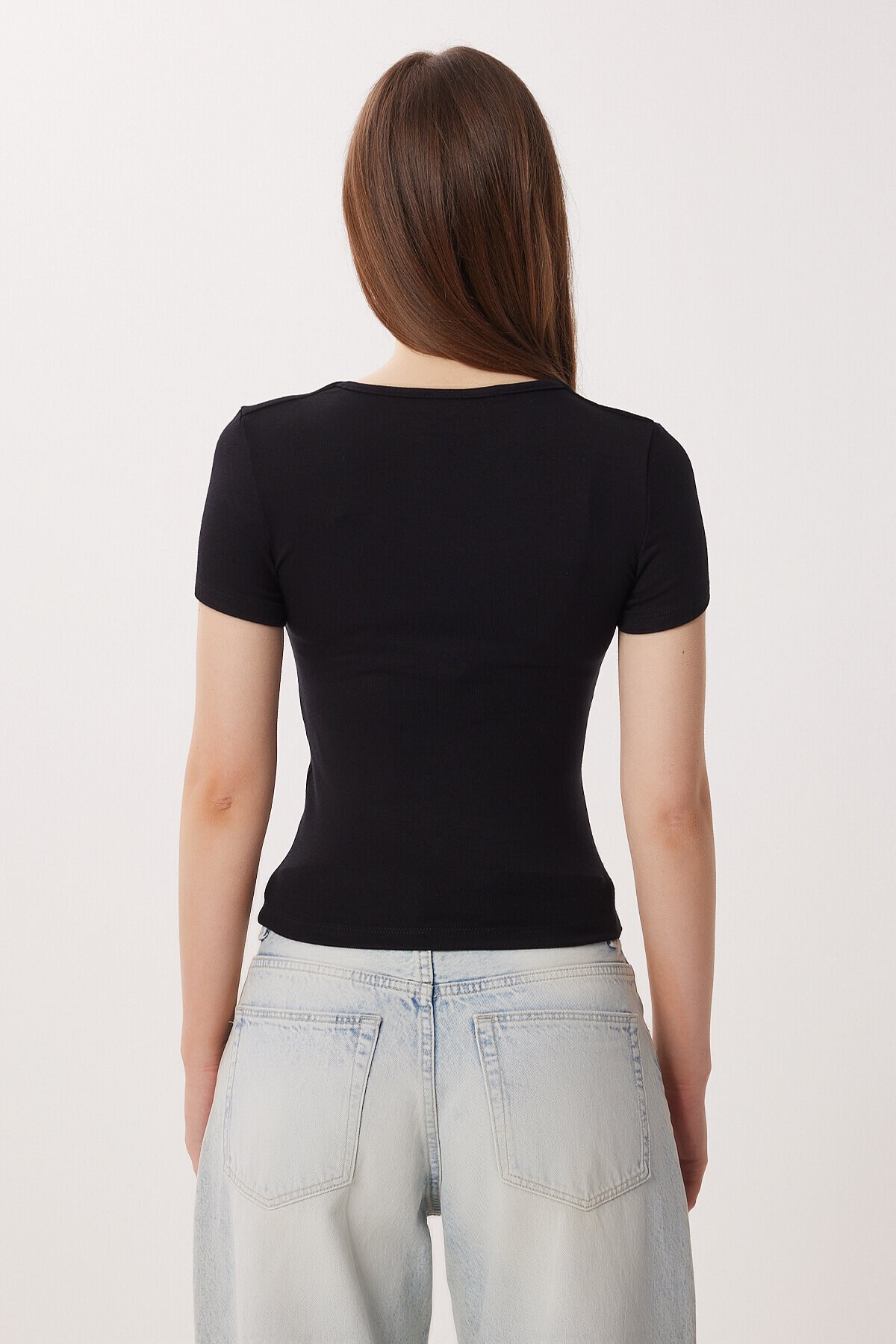 2li Paket Kare Yaka Basic Örme T-shirt SİYAH SİYAH LDZ0059