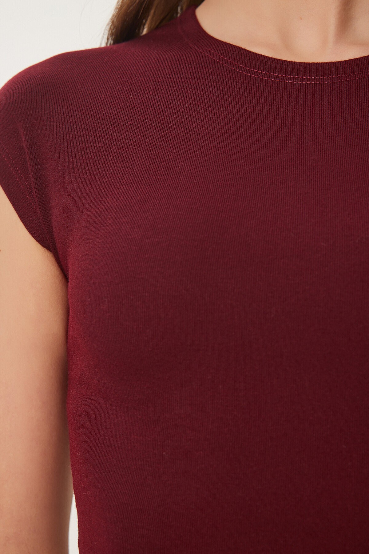 Basic Crop Örme Bluz BORDO LFW0005