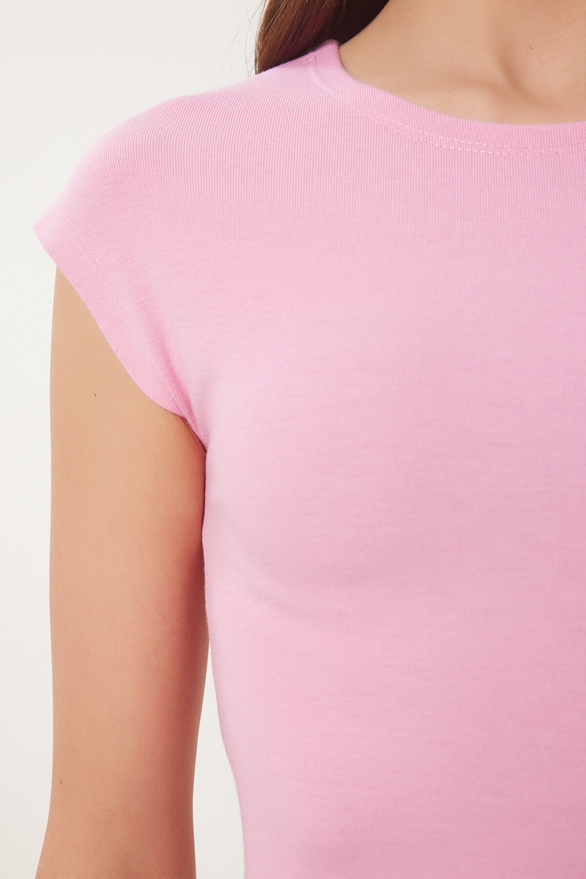 Basic Crop Örme Bluz PEMBE LFW0005