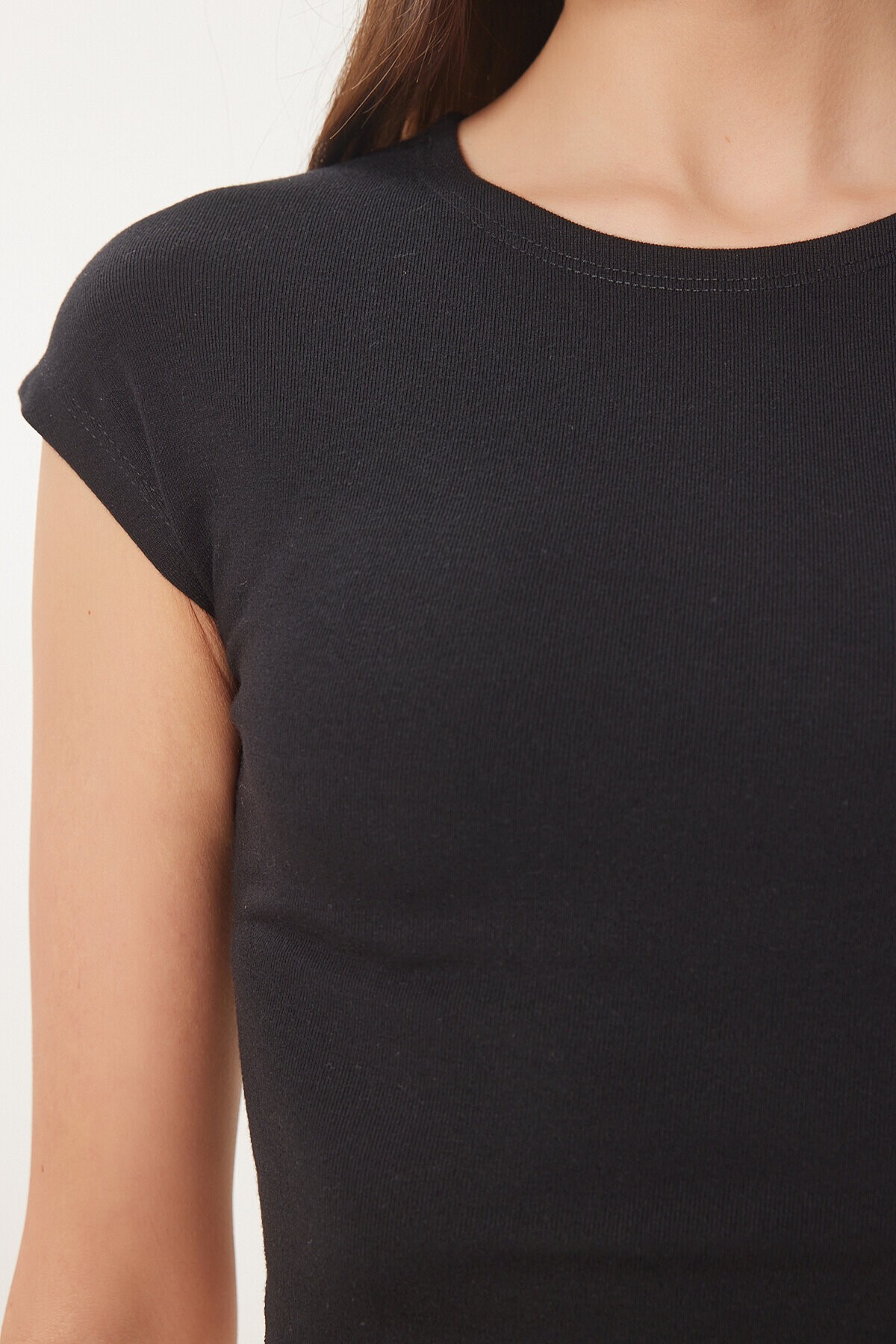 Basic Crop Örme Bluz SİYAH LFW0005
