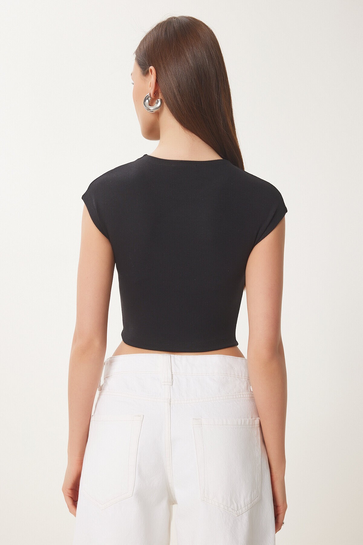 Basic Crop Örme Bluz SİYAH LFW0005