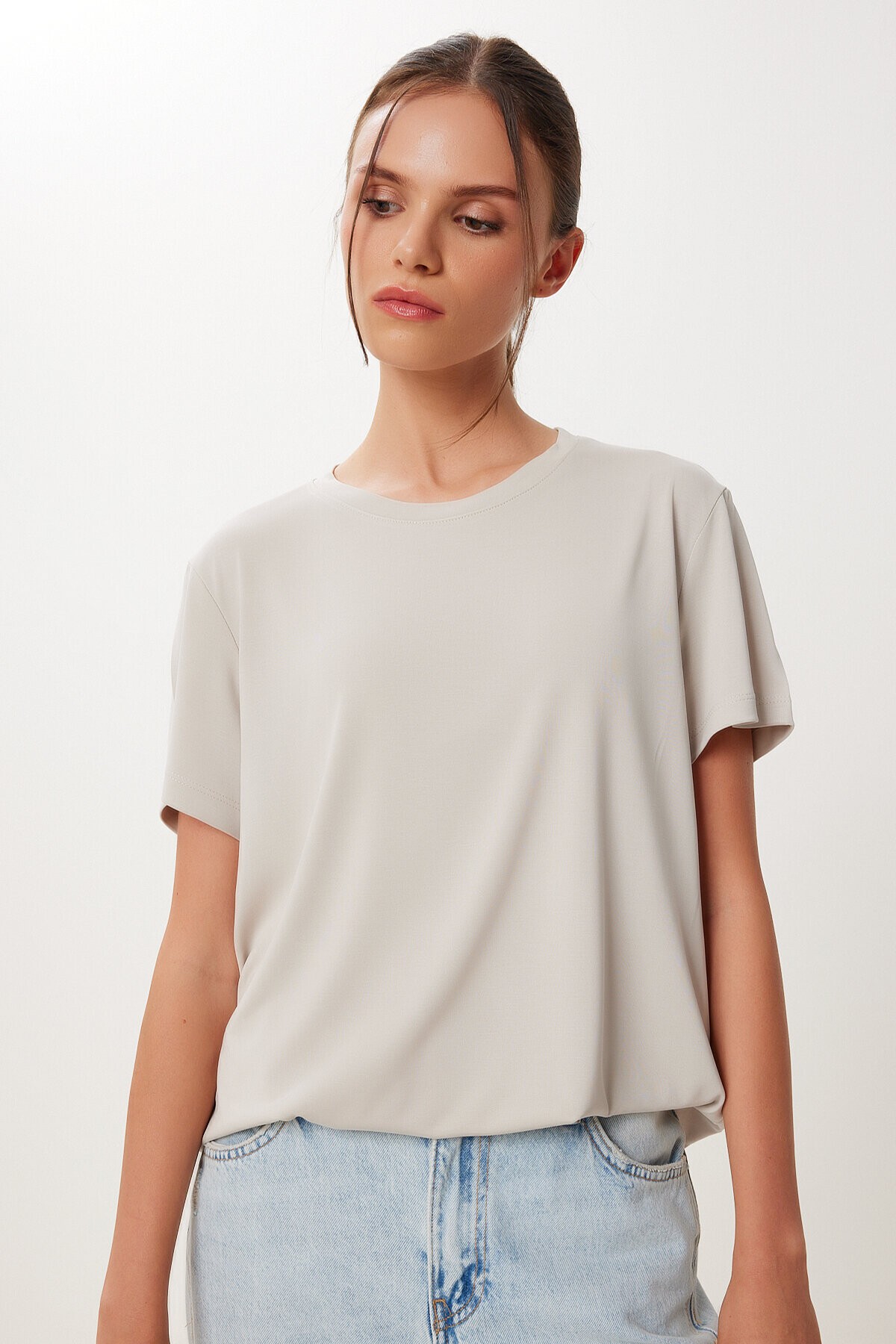Basic Modal Örme T-shirt TAŞ LFN0101