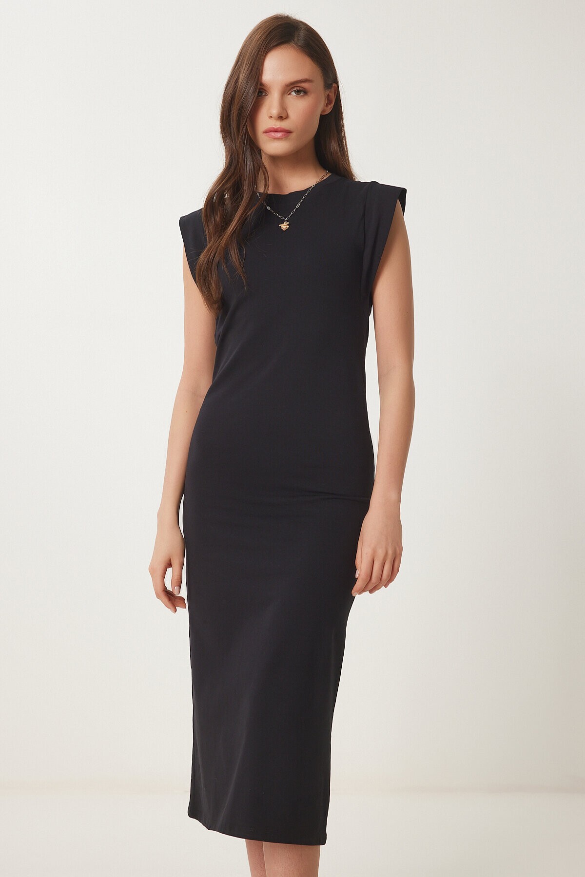 Basic Yazlık Midi Örme Elbise SİYAH LFW0004