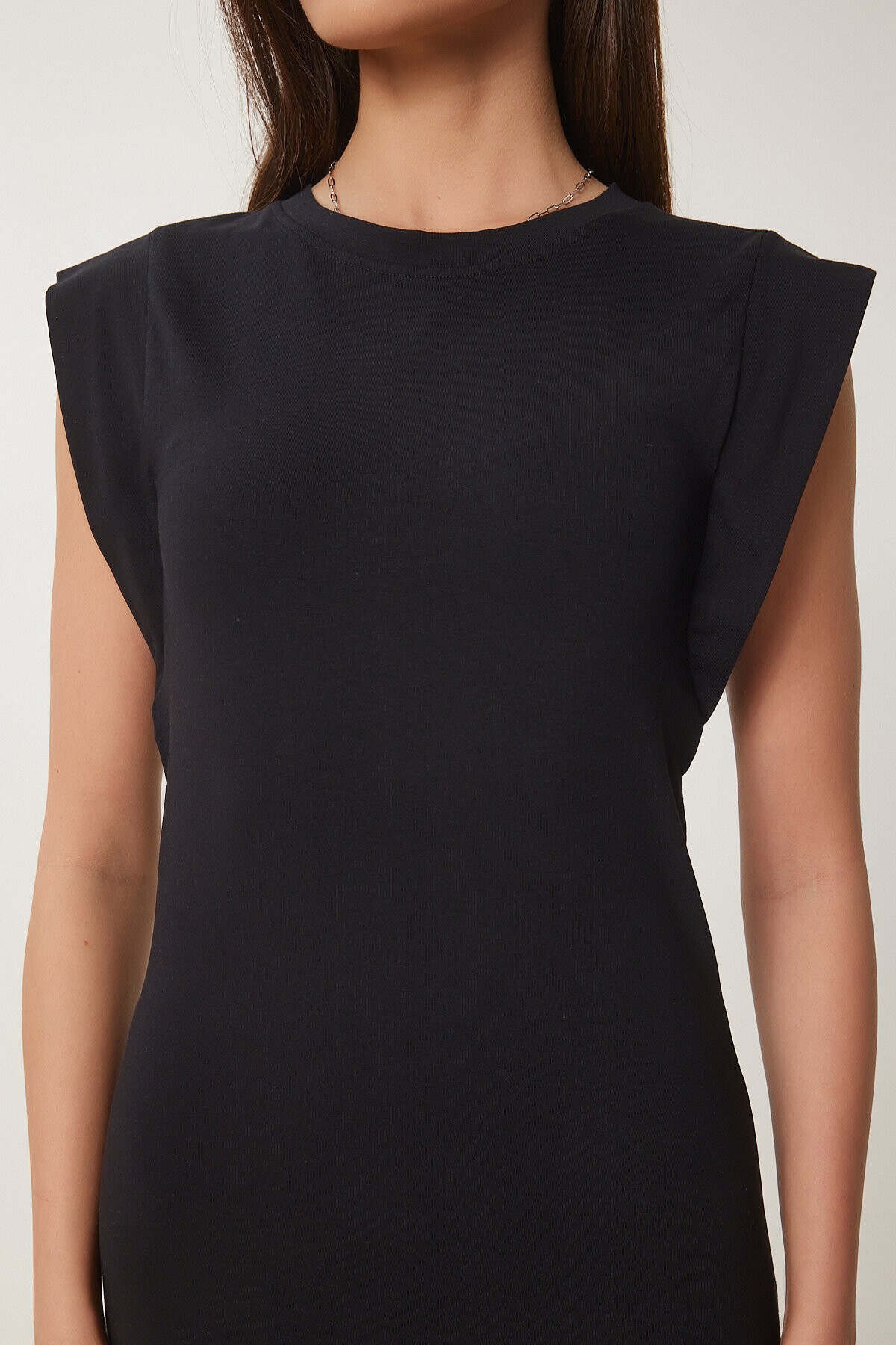 Basic Yazlık Midi Örme Elbise SİYAH LFW0004