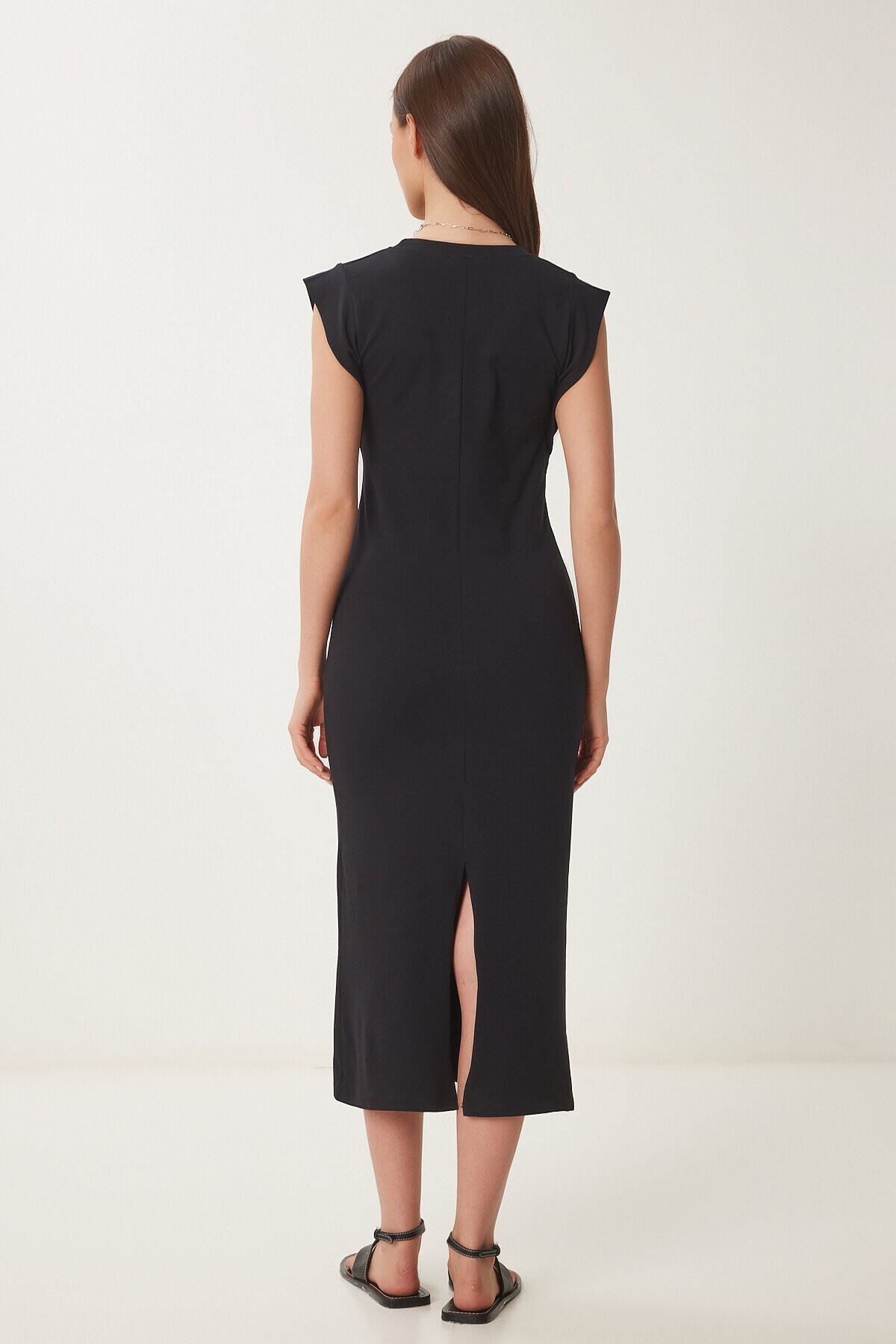 Basic Yazlık Midi Örme Elbise SİYAH LFW0004