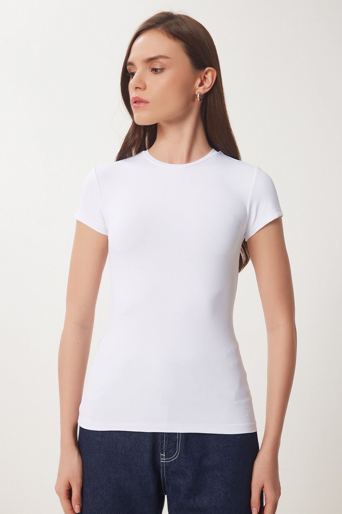 Bedene Oturan Sandy Örme T-shirt BEYAZ LJF0002