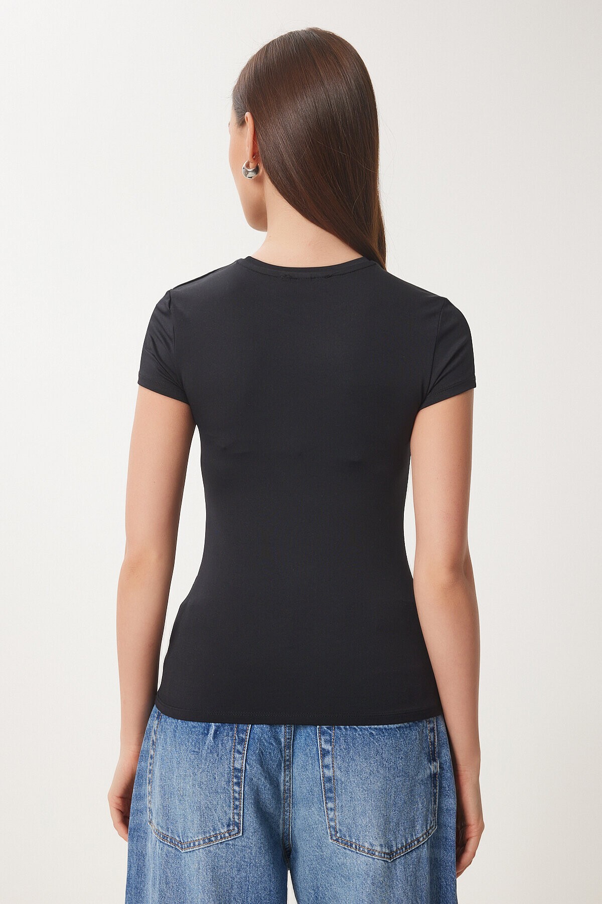 Bedene Oturan Sandy Örme T-shirt SİYAH LJF0001
