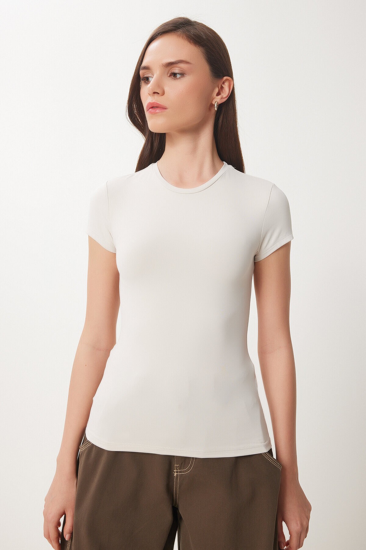 Bedene Oturan Sandy Örme T-shirt TAŞ LJF0001