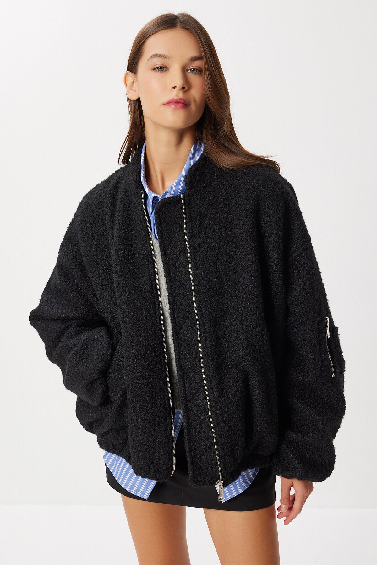 Buklet Oversize Bomber Ceket SİYAH LFG0165