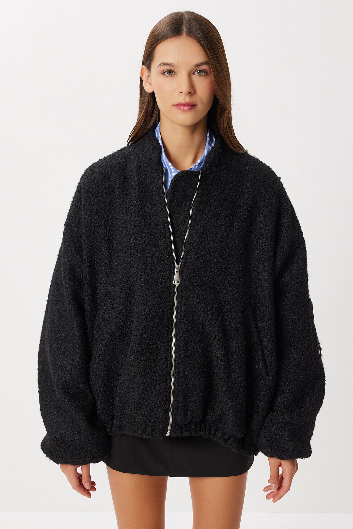 Buklet Oversize Bomber Ceket SİYAH LFG0165