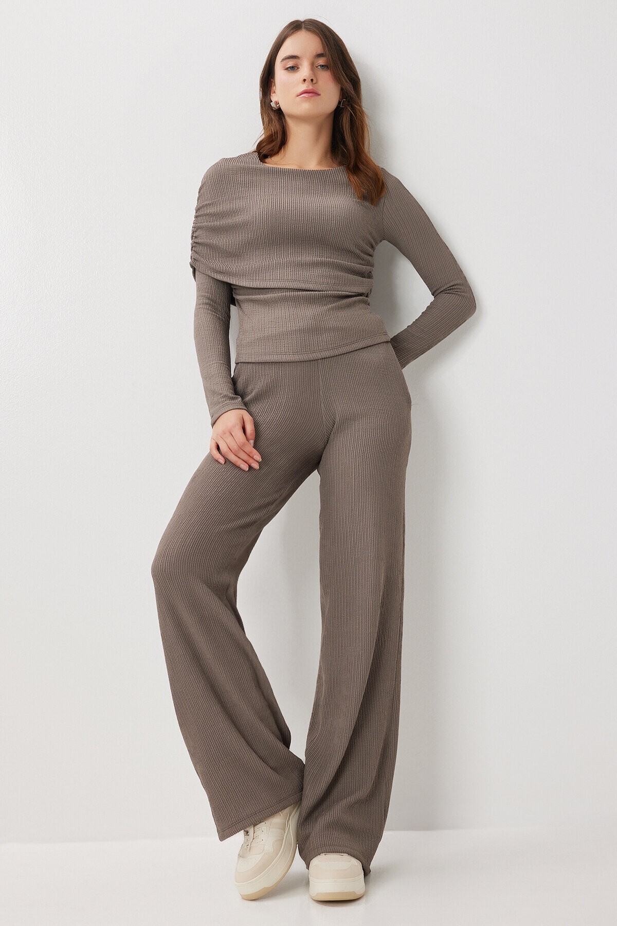 Büzgülü Dokulu Örme Alt-Üst Takım VİZON LFW0018