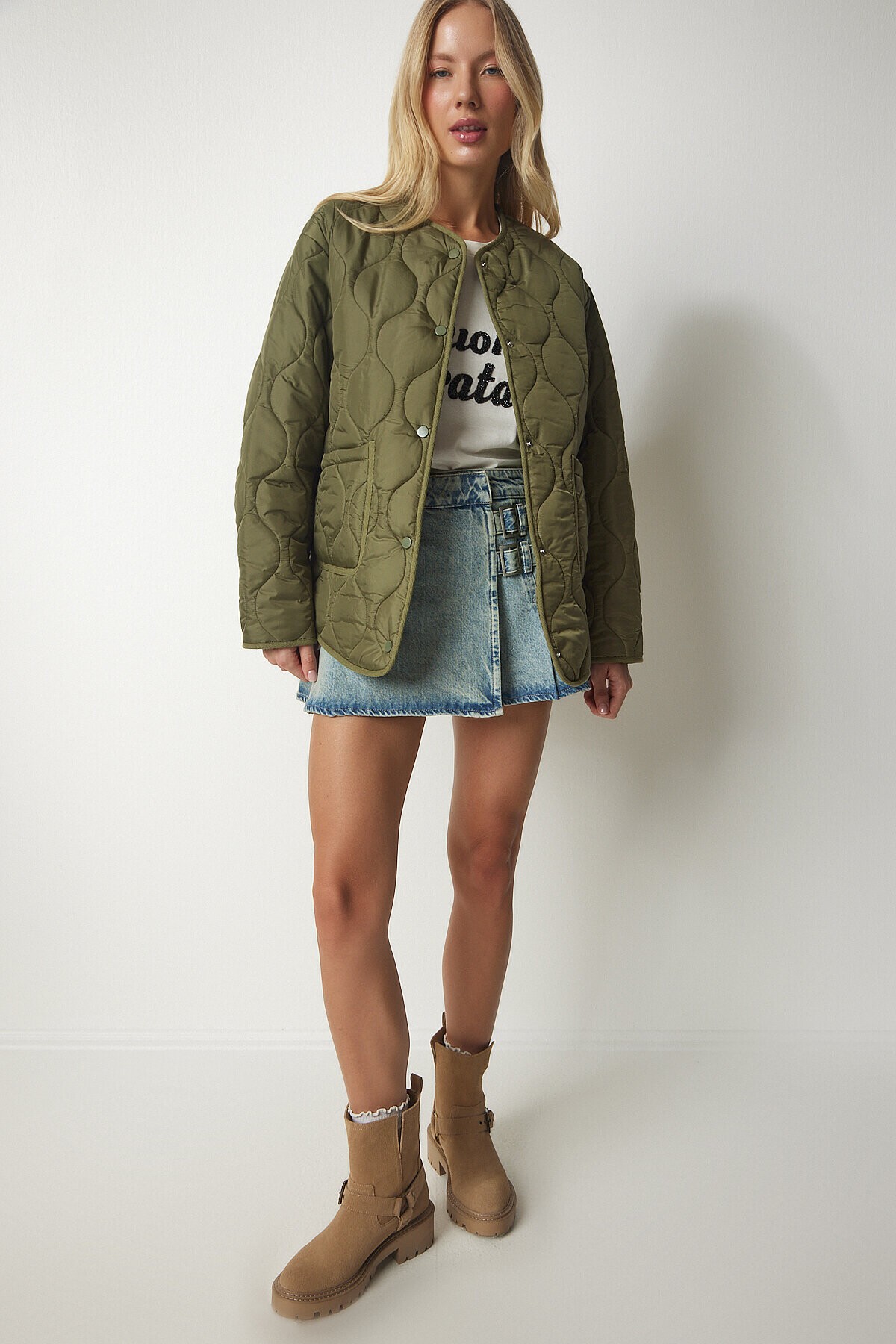 Cepli Oversize Kapitone Mont HAKİ LDZ0011