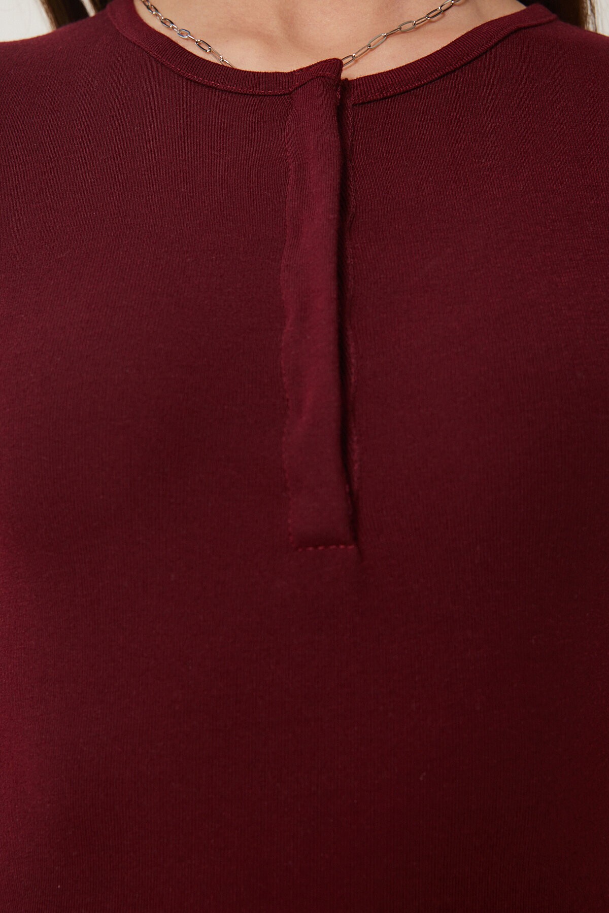 Çıtçıtlı Basic Örme Crop Bluz BORDO LFW0003