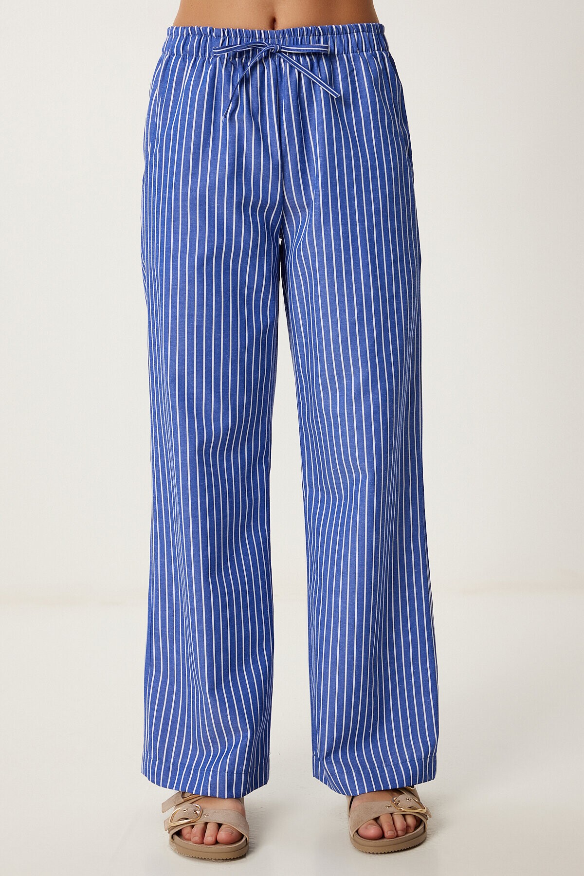 Çizgili Bluz Pantolon Takım MAVİ LJH0003