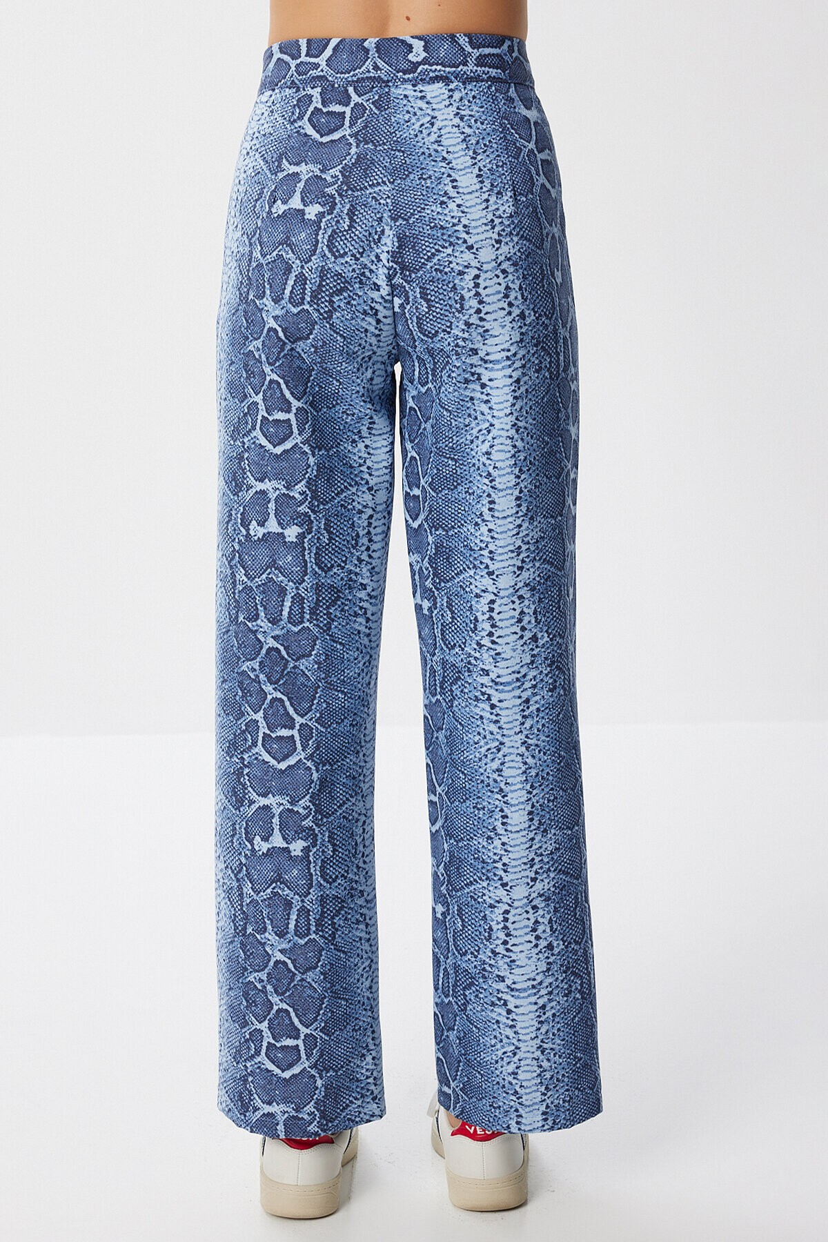 Desenli Cepli Geniş Paça Dokuma Pantolon MAVİ LFH0011
