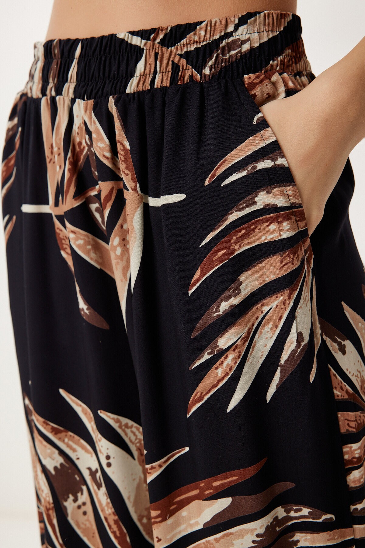 Desenli Yazlık Viskon Kimono Pantolon Takım SİYAH LJE0003
