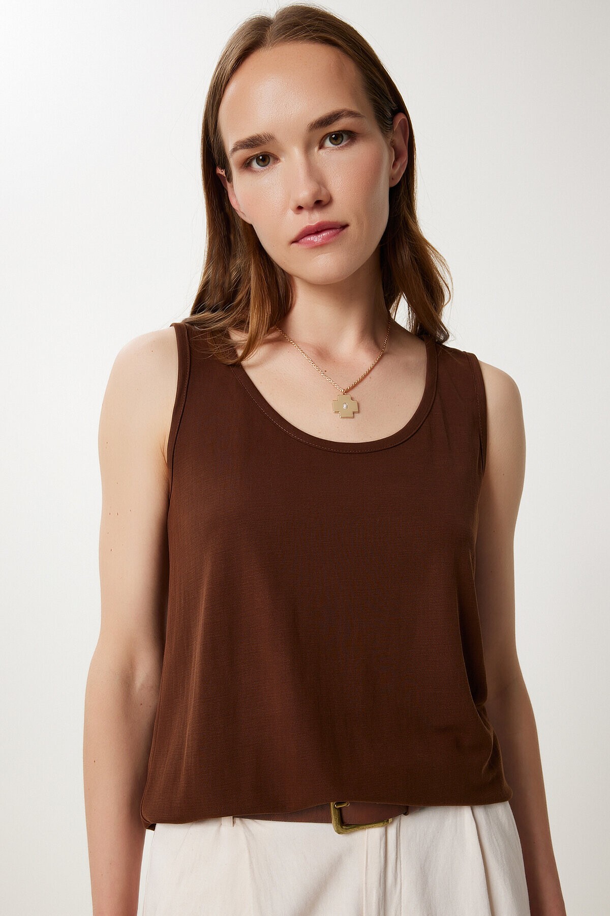 Dökümlü Rahat Örme Atlet KAHVERENGİ LJH0004