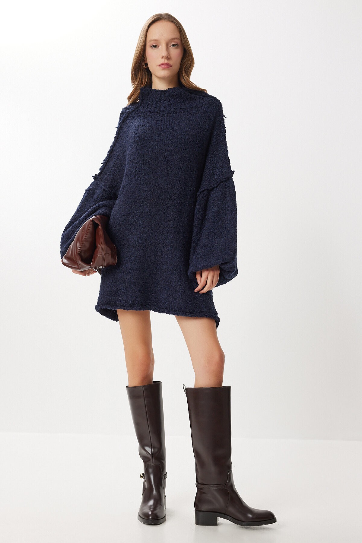Oversize Yumuşak Dokulu Triko Elbise LACİVERT LDM0012