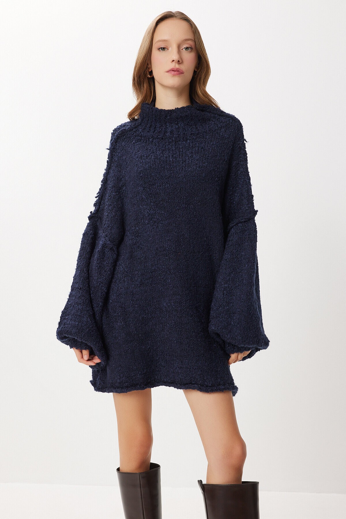 Oversize Yumuşak Dokulu Triko Elbise LACİVERT LDM0012