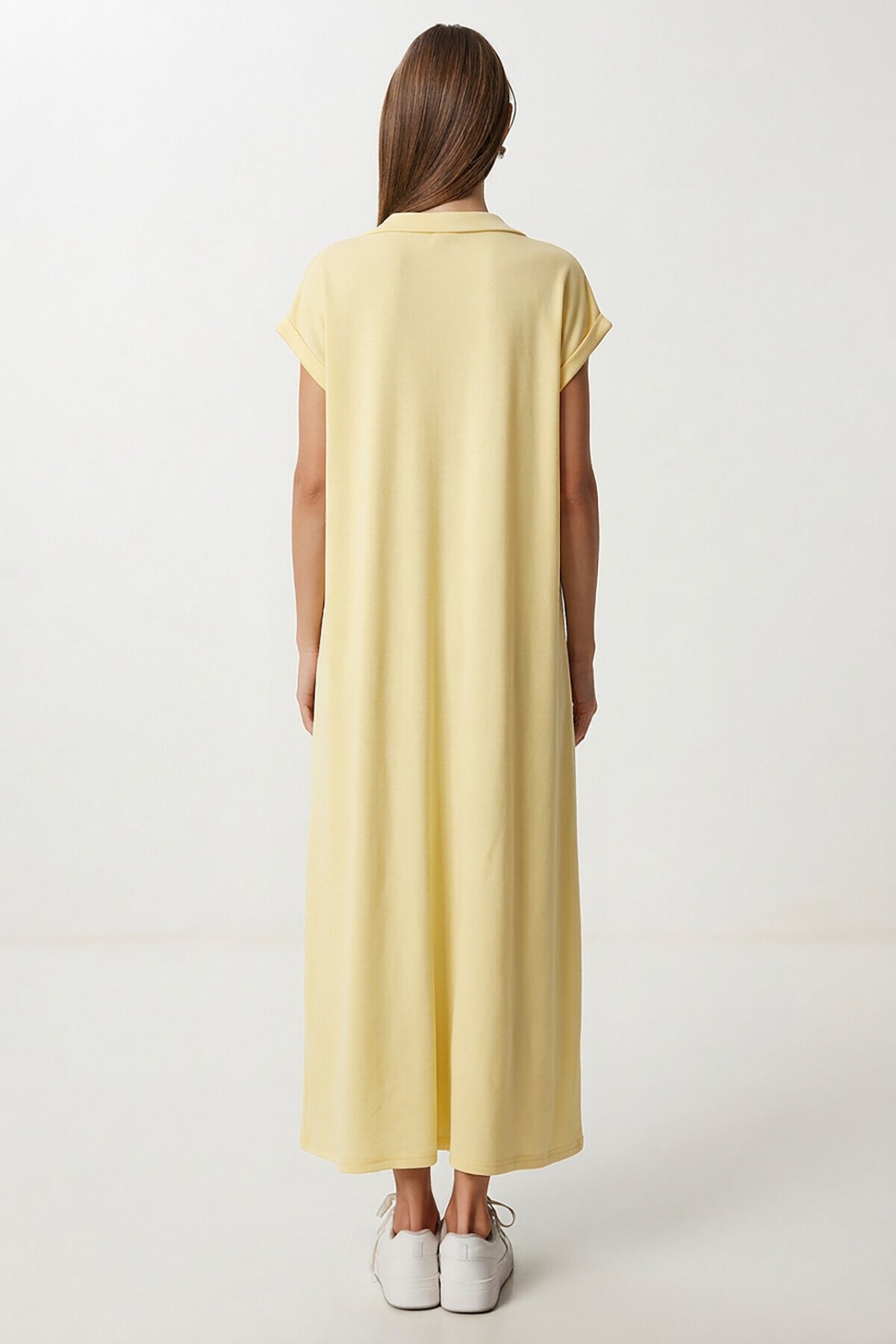 Polo Yaka Cepli Örme Elbise SARI LDZ0038