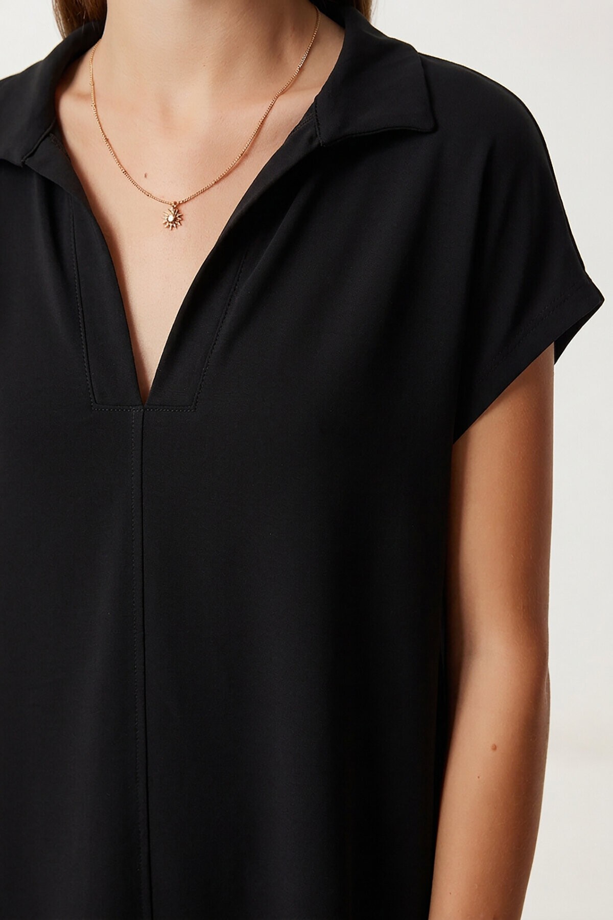 Polo Yaka Cepli Örme Elbise SİYAH LDZ0038