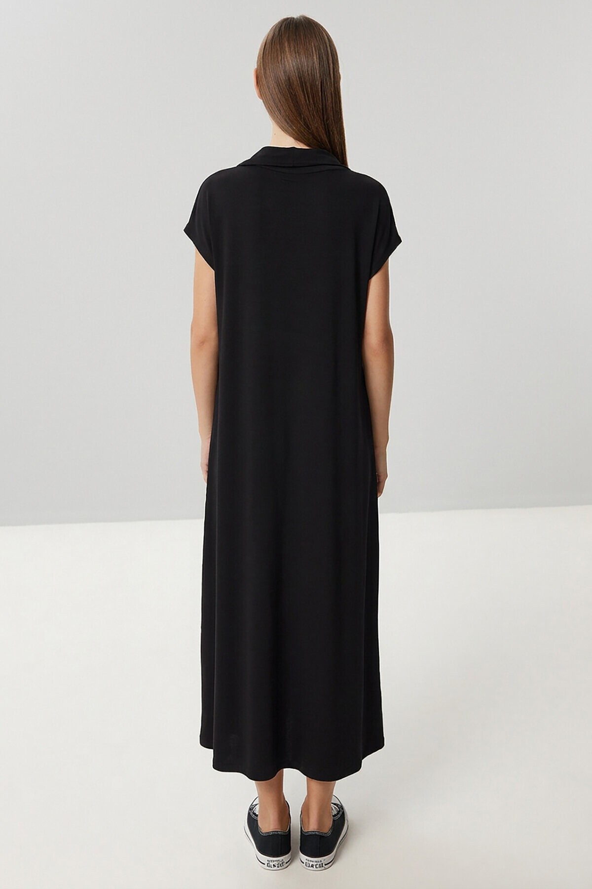 Polo Yaka Cepli Örme Elbise SİYAH LDZ0038